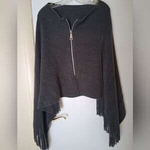 NWOT Elegant Dark Gray Women's Poncho with Fringe